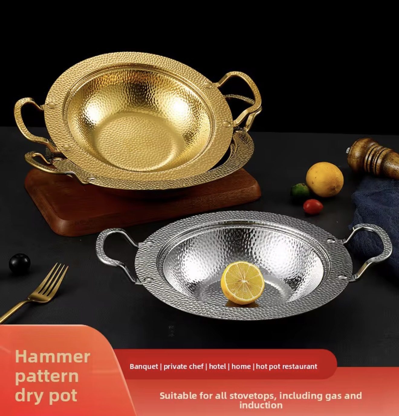 Stainless Steel Hammered Wok Without lid - Image 3