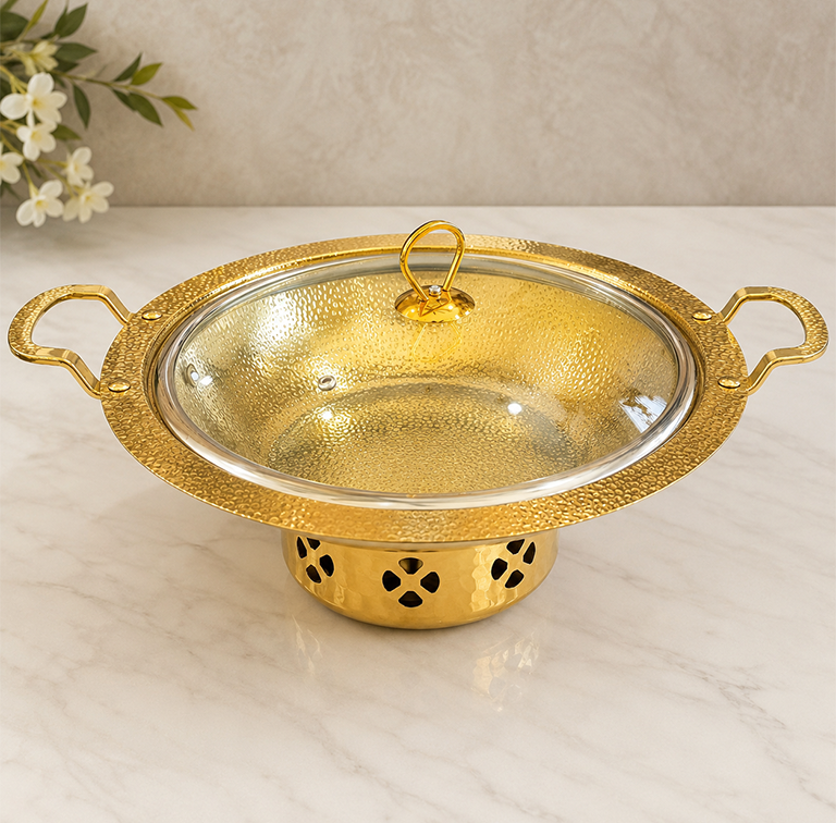 Stainless Steel Hammered Wok with crystal lid - Image 4